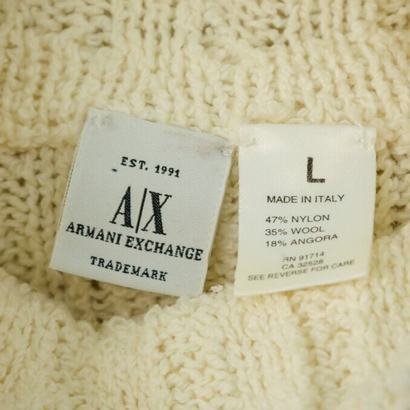 Armani Exchange Size Large L Ivory Turtleneck Ribbed Knit Wool Angora Sweater - Picture 4 of 6